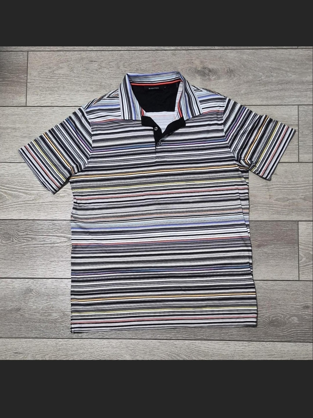Bugatchi Multi-Colored Striped Polo Shirt Men's Large